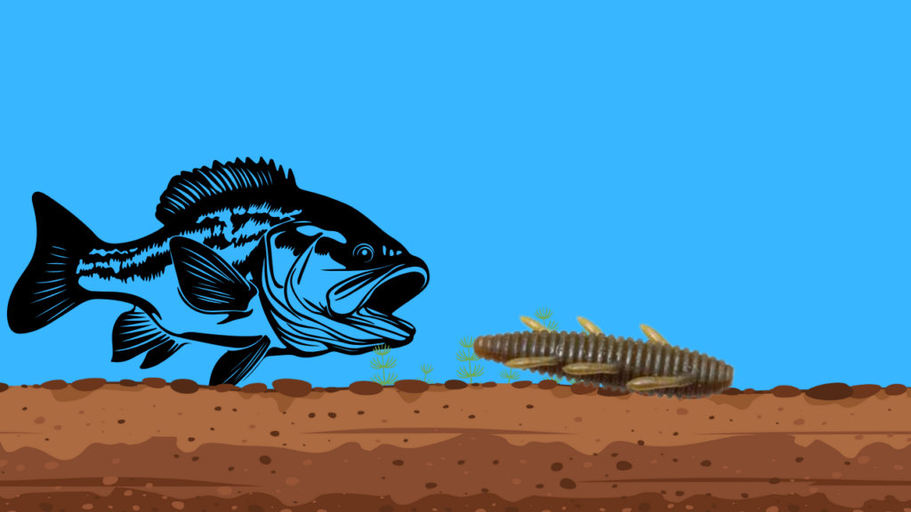 ボトムジャーク。バスがワームに、ルアーに食らいつこうとしている。