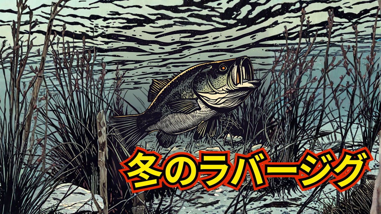 冬のブラックバス釣り。シャローで餌を探している。