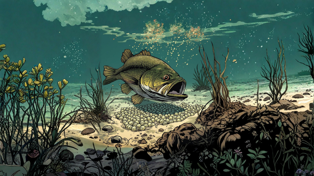 ブラックバスが卵を守っている様子
