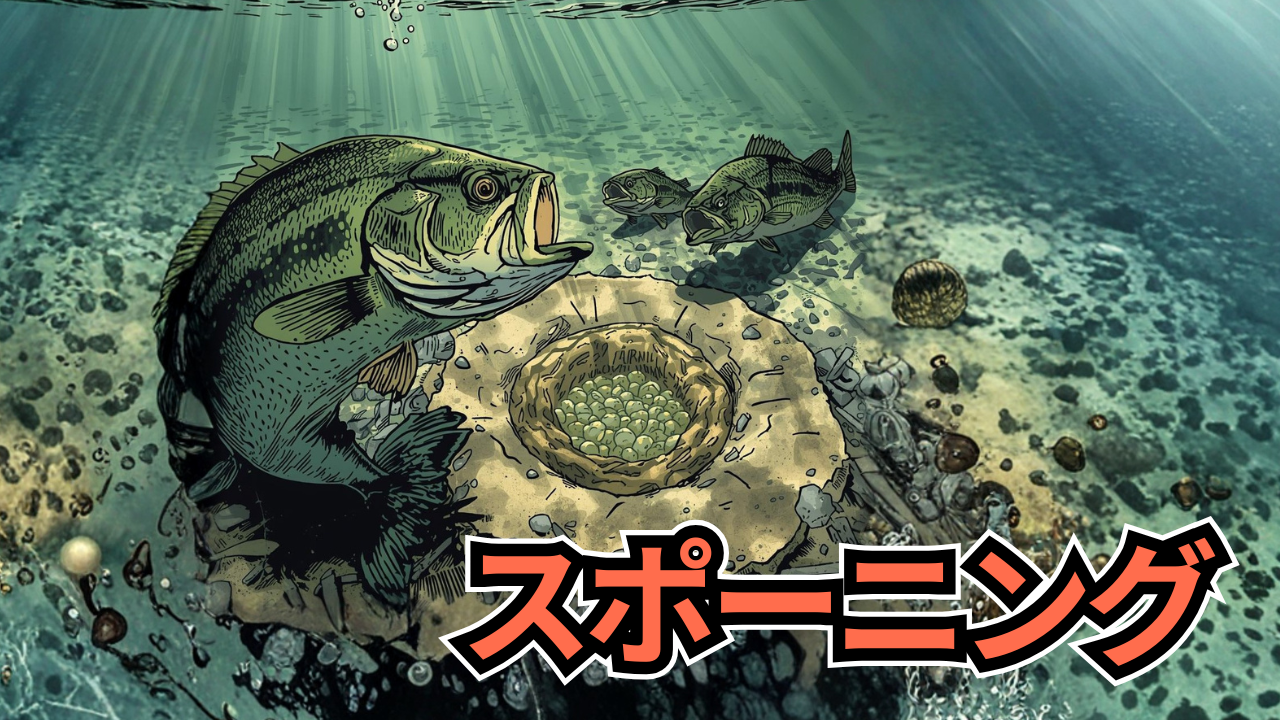 ブラックバスが産卵行動している様子
