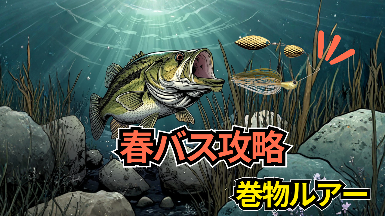 ブラックバスがスピナーベイトを襲おうとしている様子