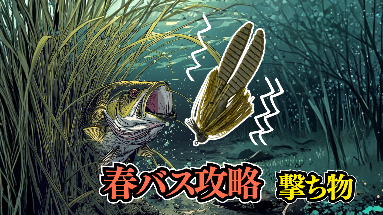 ラバージグに食らいつこうとしているブラックバス