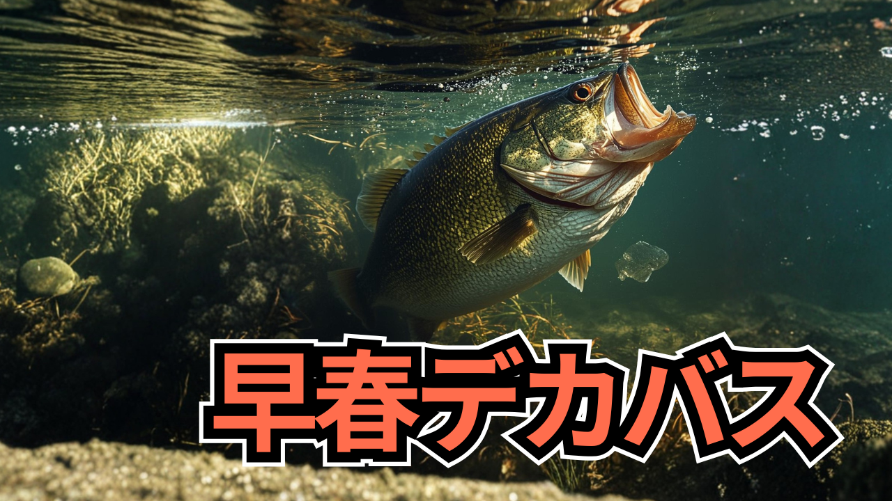 早春のデカバスが泳いでいる様子