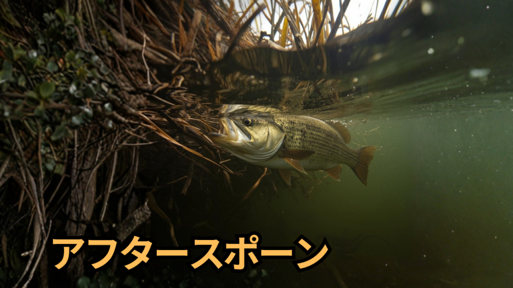 産卵を終え、水面の餌を探しているブラックバス